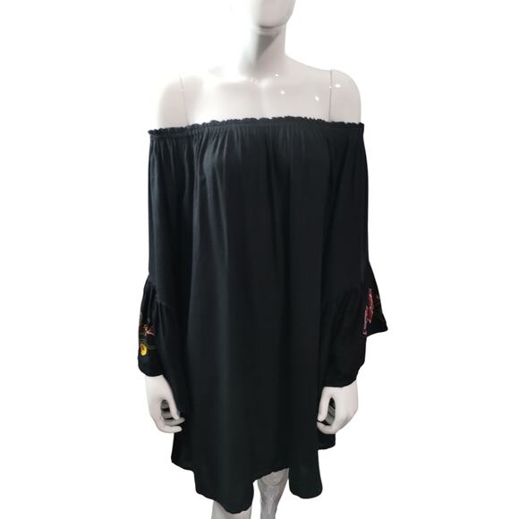 Feathers Womens size Large Embroidered Off The Shoulder Boho Flowy Hippie Dress - Picture 6 of 14